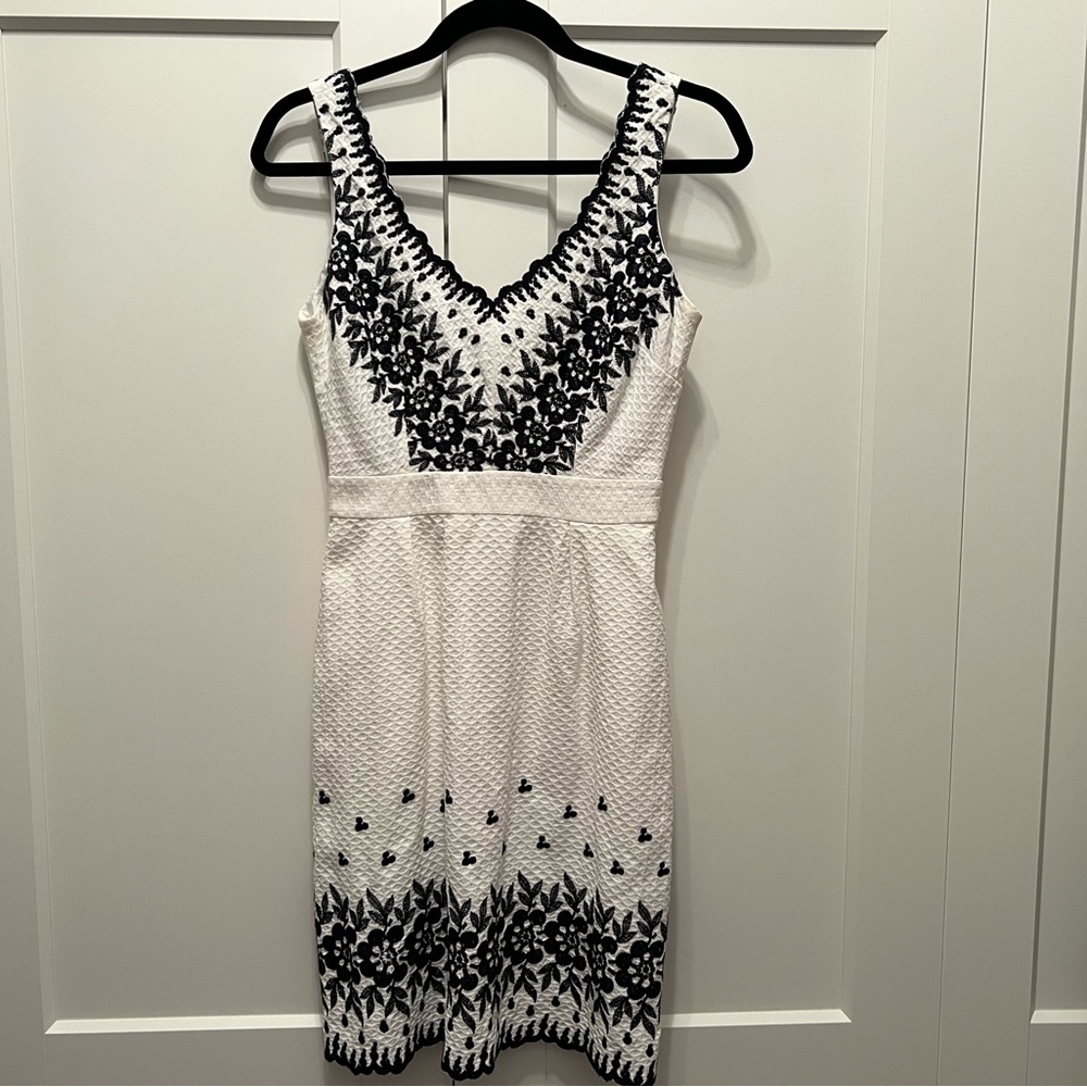 kate spade White Dress with Black Floral Embroidery
